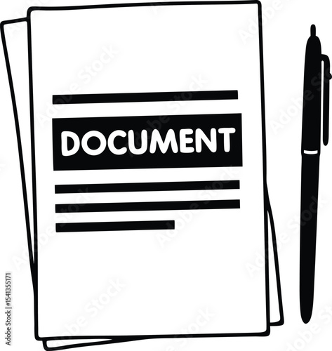 Document Icon with Pen - Office Paperwork Vector Illustration