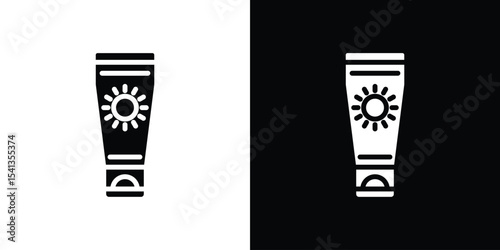 Sun cream icon in flat black solid vector set