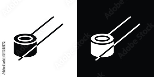 Sushi icon in flat black solid vector set