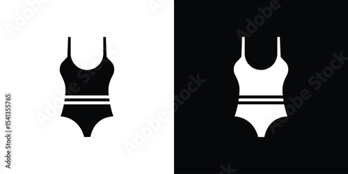 Swimsuit icon in flat black solid vector set