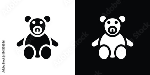 Teddy bear icon in flat black solid vector set