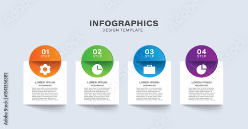 4 steps process vector infographic template. Business and marketing infographic mockup with icons and text