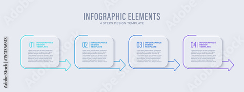 Neumorphism four elements infographic with arrows. Vector infographic template for presentation slides
