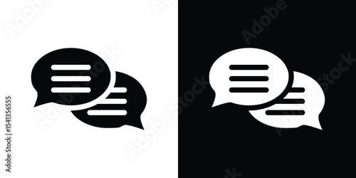 Text chat icon in flat black solid vector set