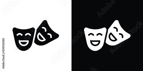 Theater masks icon in flat black solid vector set