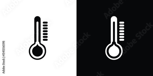 Thermometer icon in flat black solid vector set