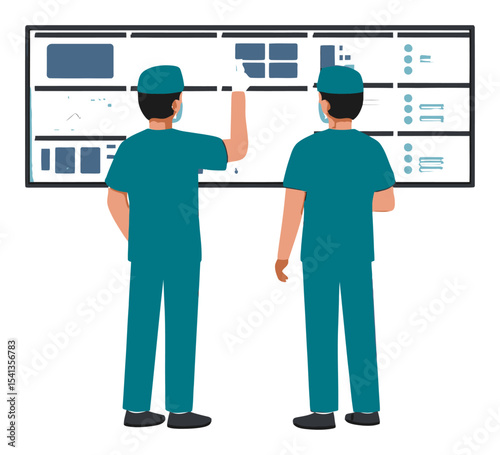Medical Professionals Analyzing Data on Digital Display Board