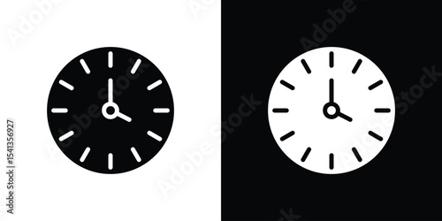 Time icon in flat black solid vector set