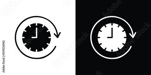 Time forward icon in flat black solid vector set