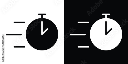 Time fast icon in flat black solid vector set