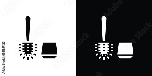 Toilet brush icon in flat black solid vector set