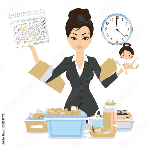 Busy Professional Woman Balancing Work and Family Responsibilities