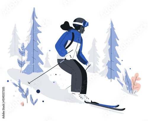 Active young skier enjoying winter sports in a serene snowy landscape