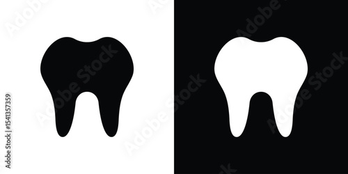 Tooth icon in flat black solid vector set