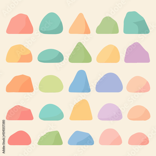 Colorful Rocks: An assortment of pastel-colored rock shapes in a harmonious pattern. These stones of different shades of pink, green, and blue add a playful element to any design.