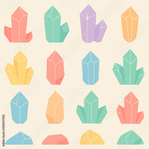 Crystal Collection: A vibrant assortment of geometric crystal designs in various colors, creating a harmonious blend of natural beauty and abstract art.
