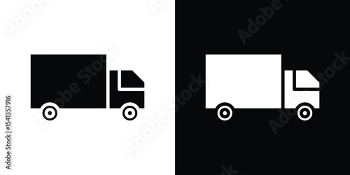 Truck icon in flat black solid vector set