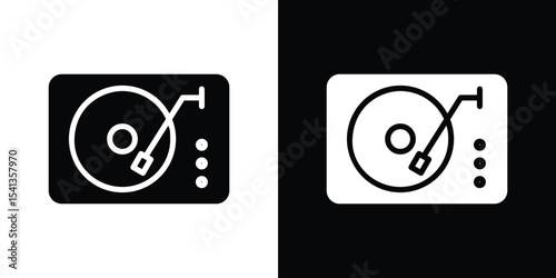 Turntable icon in flat black solid vector set
