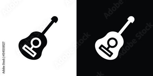 Ukulele icon in flat black solid vector set