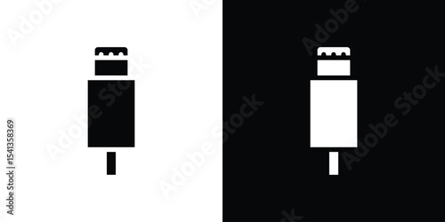 USB type c icon in flat black solid vector set
