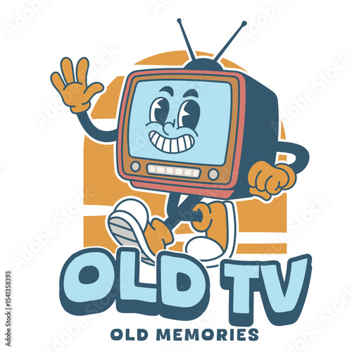 Vector Illustration of Tube TV Mascot with Retro Cartoon Mascot Available for Logo Badge