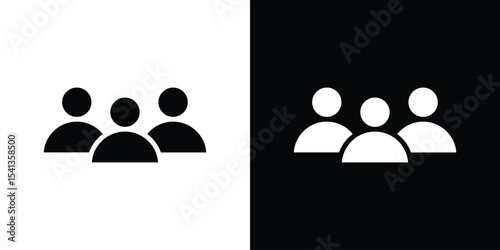 Users icon in flat black solid vector set