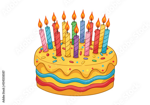 Birthday Cake with Colorful Candles isolated on transparent baackground