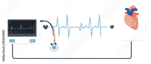Medical Heartbeat Monitor with Heart and Stethoscope Illustration