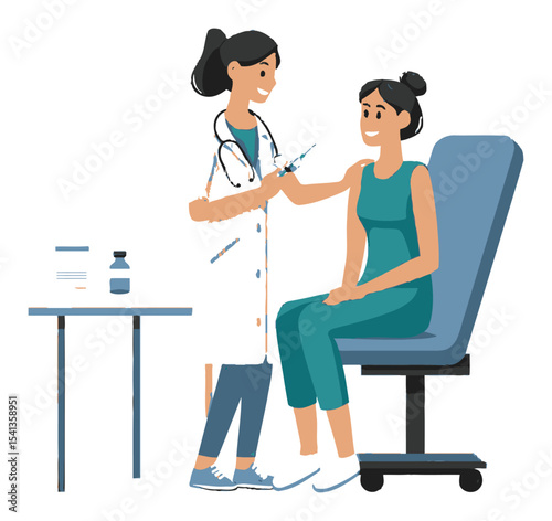 Doctor Giving Injection to Patient in Clinic Setting Illustration