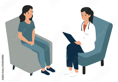 Female Doctor Consulting with Patient in Modern Setting Illustration
