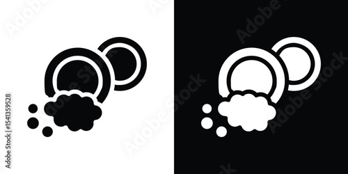 Washing dishes icon in flat black solid vector set