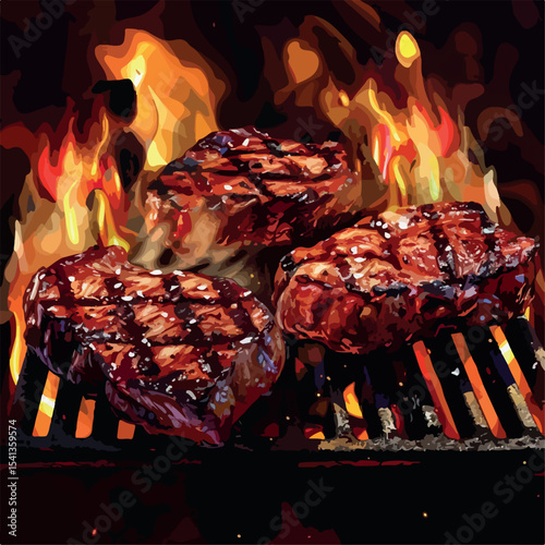 illustration, meat, food, barbecue, meal, cooking, vector, bbq, roast, dinner, isolated, steak, grill, menu, grilled, picnic, beef, cook, graphic, barbeque, pork, kitchen, party, lunch, summer, 