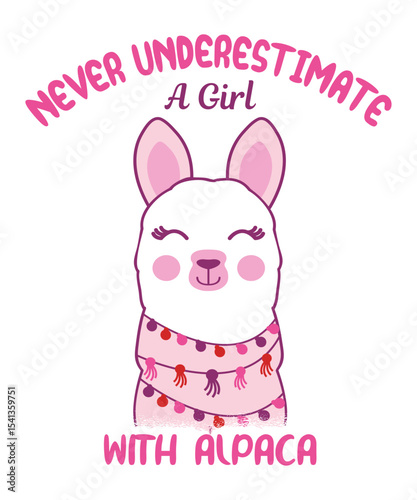 Never Underestimate A Girl With Alpaca  t-shirt design, typography, Vector illustration.