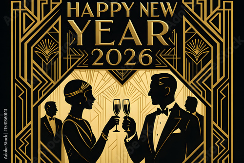  Art Deco Happy New Year 2026 | Elegant Gatsby Style Celebration