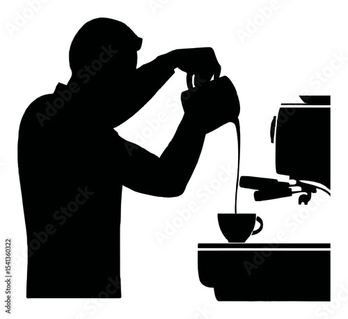 Creative Silhouette of a Barista Pouring Coffee into a Cup