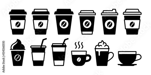 Coffee Cup Icon Set. Vector Collection of Hot and Cold Drink Silhouettes