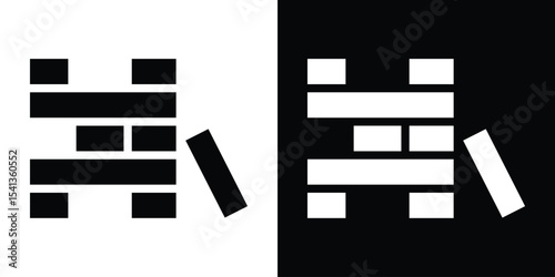 Wooden block icon in flat black solid vector set