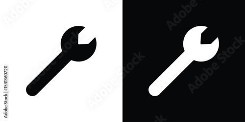 Wrench icon in flat black solid vector set
