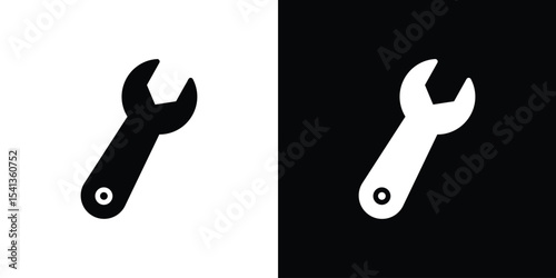 Wrench icon in flat black solid vector set