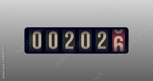 Countdown Timer Rolling 2026 New Year Celebration, Holiday Background, End of Year Design. Perfect for Digital Cards, Invitations, Party Themes. Vector Illustration