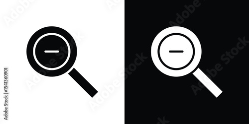 Zoom out icon in flat black solid vector set