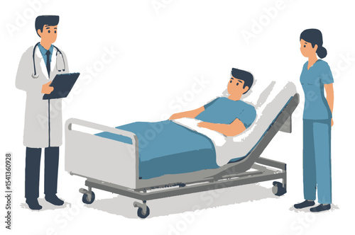 Doctor Consults Patient in Hospital Bed Vector Illustration