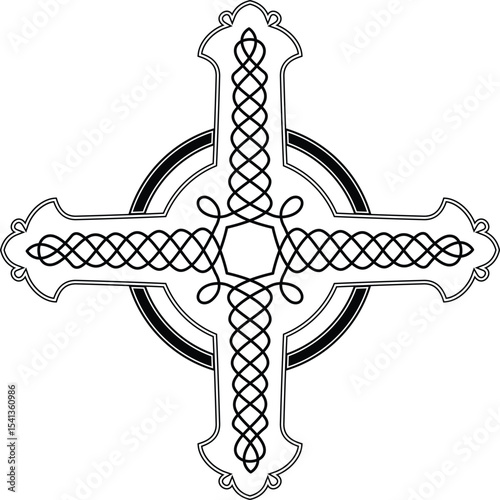 celtic cross symbol with black and white line tattoo or graphic decoration.