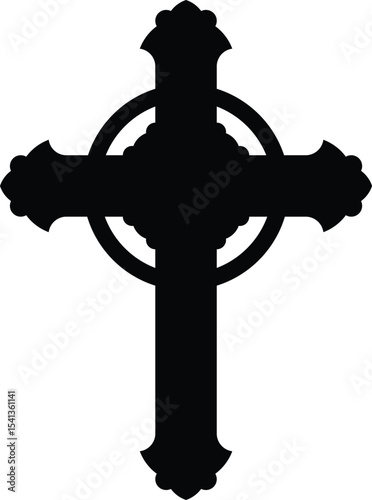 celtic cross symbol with black and white line tattoo or graphic decoration.