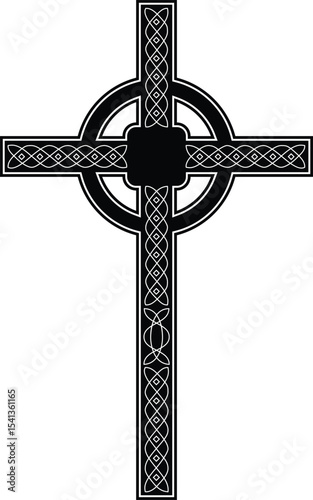 celtic cross symbol with black and white line tattoo or graphic decoration.