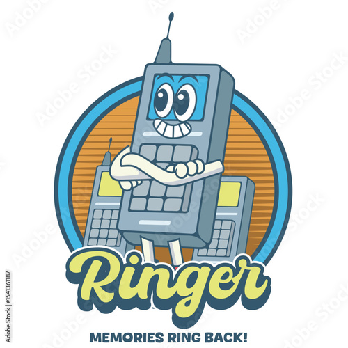 Vector Illustration of Classic Handphone Mascot with Retro Cartoon Mascot Available for Logo Badge