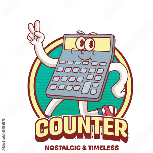 Vector Illustration of Pocket Calculator Mascot with Retro Cartoon Mascot Available for Logo Badge