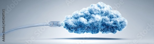 A digital cloud connected by a cable symbolizes cloud computing and data storage technology.