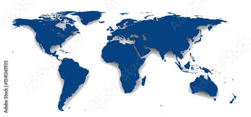 Blue shaded world map illustration depicting all continents against a clean white backdrop
