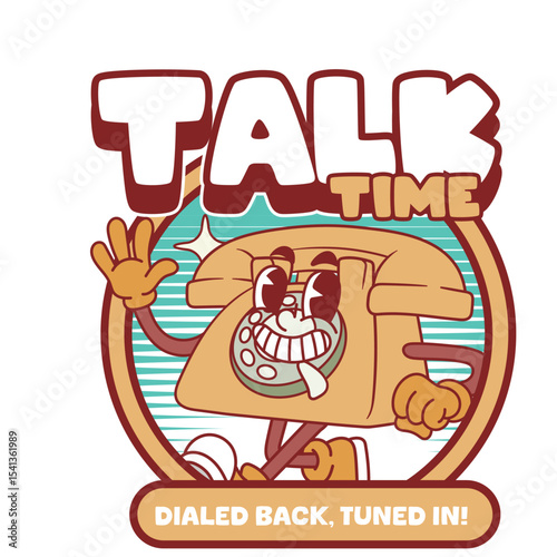 Vector Illustration of Landline Telephone Mascot with Retro Cartoon Mascot Available for Logo Badge